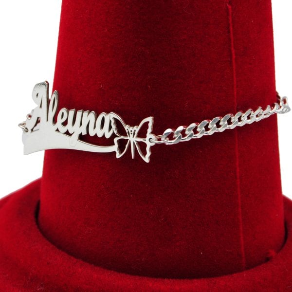 Gümüş Özel Tasarım Kelebekli İsimli Bileklik