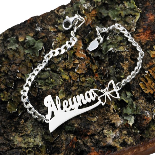 Gümüş Özel Tasarım Kelebekli İsimli Bileklik