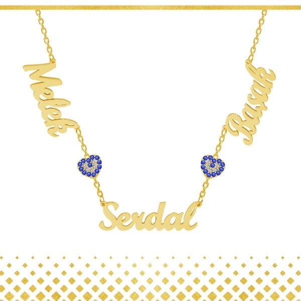 Gümüş Kalp Nazarlıklı 3 İsimli Aile Kolyesi