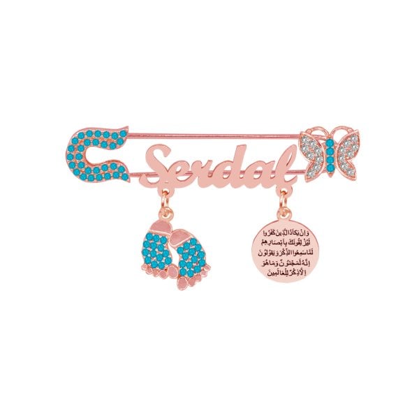 Gümüş Nazar Dualı Kelebekli Çocuk İsimli İğnelik