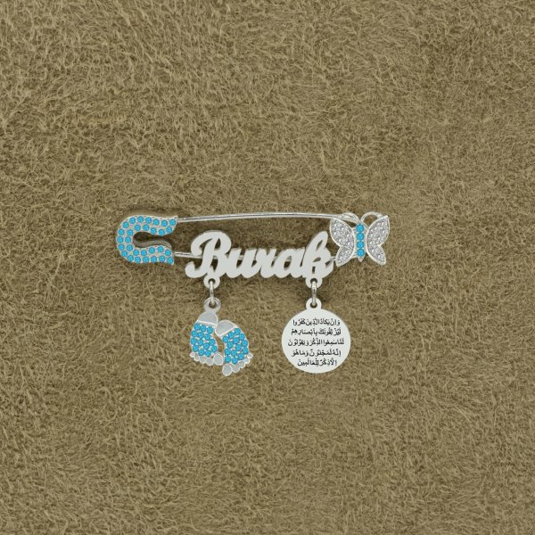 Gümüş Nazar Dualı Kelebekli Çocuk İsimli İğnelik