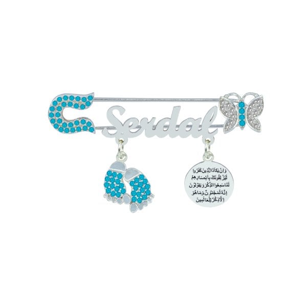 Gümüş Nazar Dualı Kelebekli Çocuk İsimli İğnelik