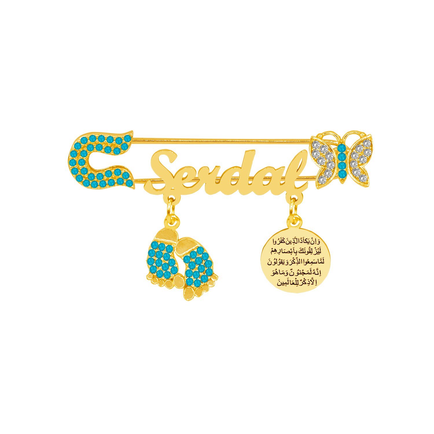 Gümüş Nazar Dualı Kelebekli Çocuk İsimli İğnelik