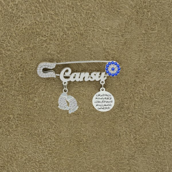 Gümüş Nazar Dualı Patikli Bebek İsimli Çatal İğne