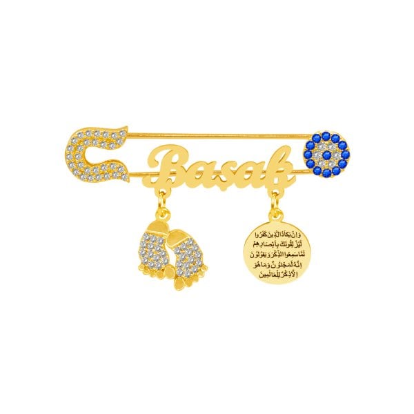 Gümüş Nazar Dualı Patikli Bebek İsimli Çatal İğne