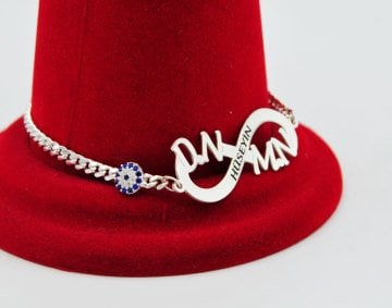 Gümüş Nazar Boncuklu Sonsuzluk İsimli Bileklik