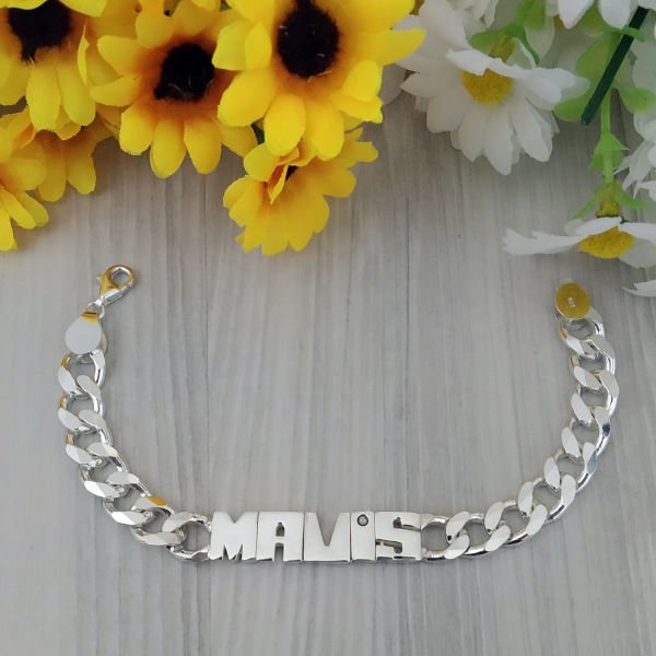 Gümüş Kalın Zincirli Oynak Harfli İsimli Bileklik