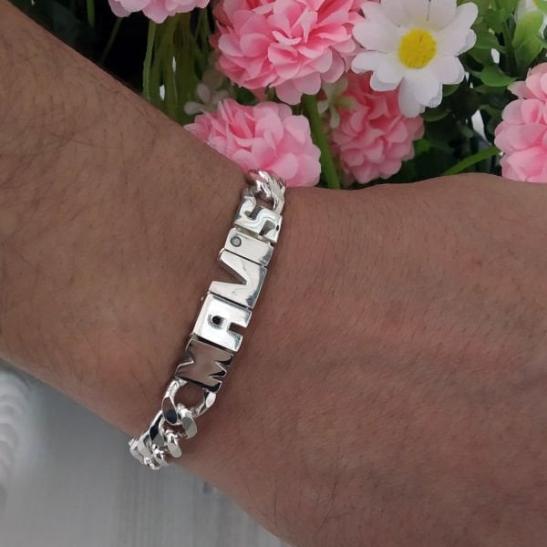 Gümüş Kalın Zincirli Oynak Harfli İsimli Bileklik