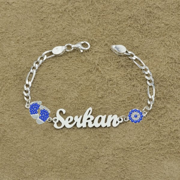 Gümüş Nazarlı Patikli İsimli Çocuk Bileklik