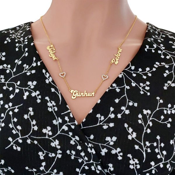 Gümüş Kalpli 3 İsimli Aile Kolyesi