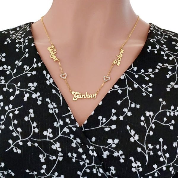 Gümüş Kalpli 3 İsimli Aile Kolyesi