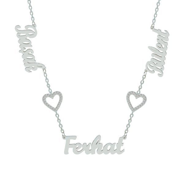 Gümüş Kalpli 3 İsimli Aile Kolyesi