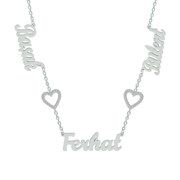 Gümüş Kalpli 3 İsimli Aile Kolyesi