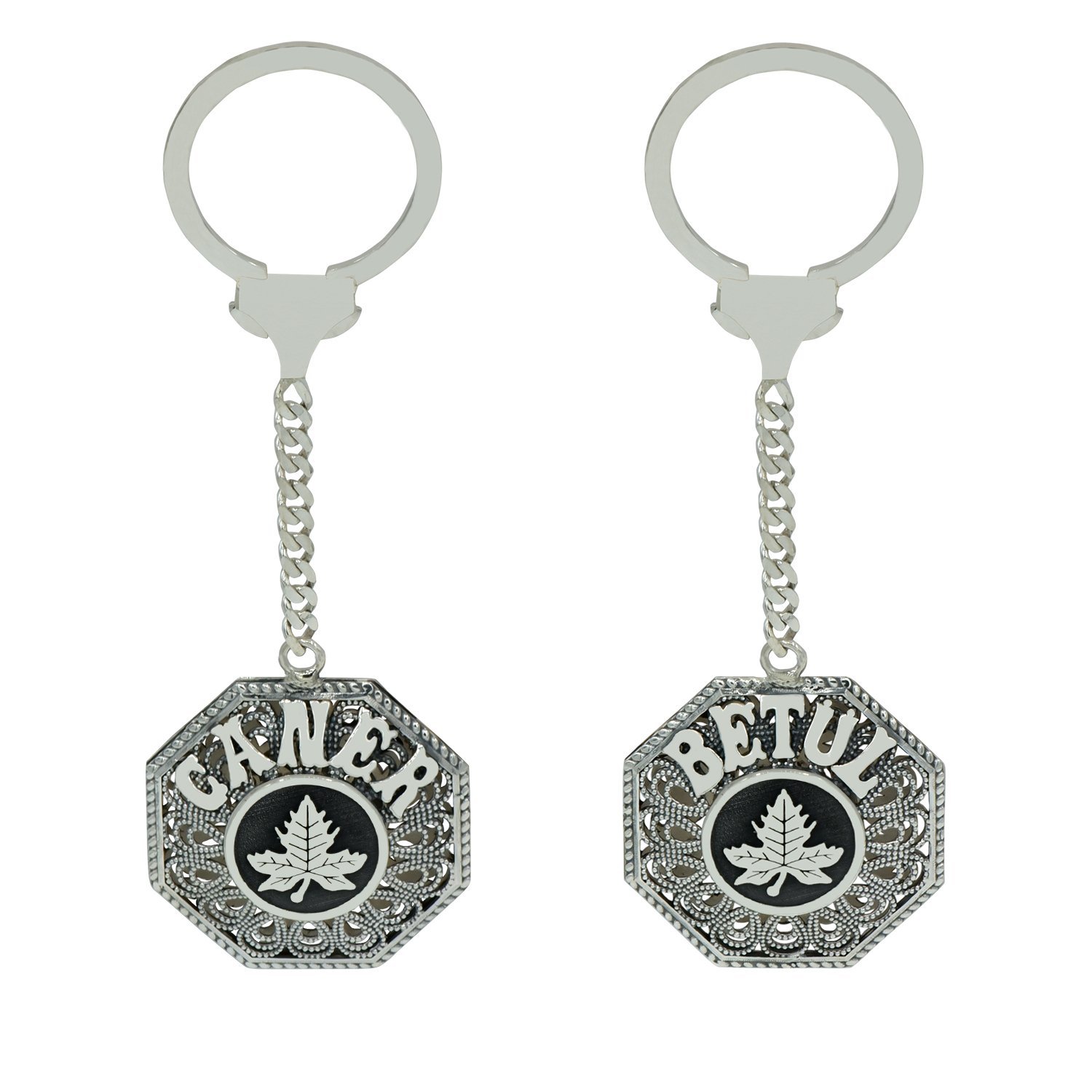 Gümüş Yaprak Desenli Telkari İsimli Anahtarlık