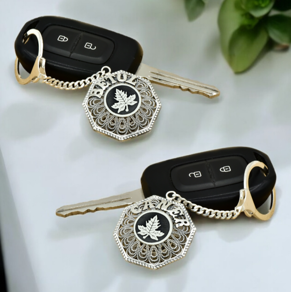 Gümüş Yaprak Desenli Telkari İsimli Anahtarlık