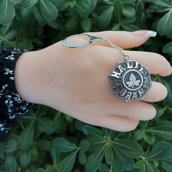 Gümüş Yaprak Desenli Telkari İsimli Anahtarlık