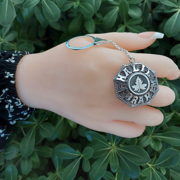 Gümüş Yaprak Desenli Telkari İsimli Anahtarlık