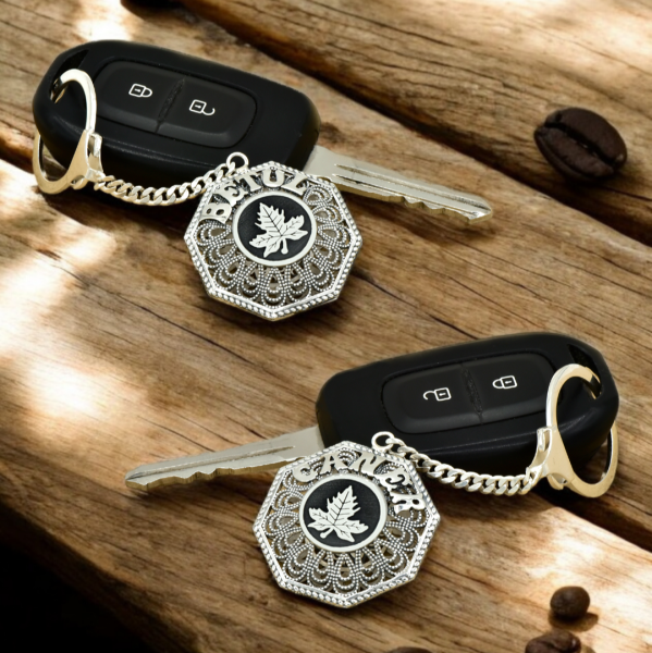 Gümüş Yaprak Desenli Telkari İsimli Anahtarlık