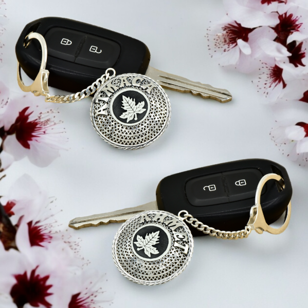 Gümüş Yaprak Figürlü Telkari İsimli Anahtarlık
