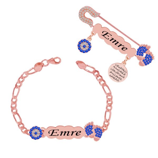 Gümüş Nazar Boncuklu Bebek İğnesi Bileklik