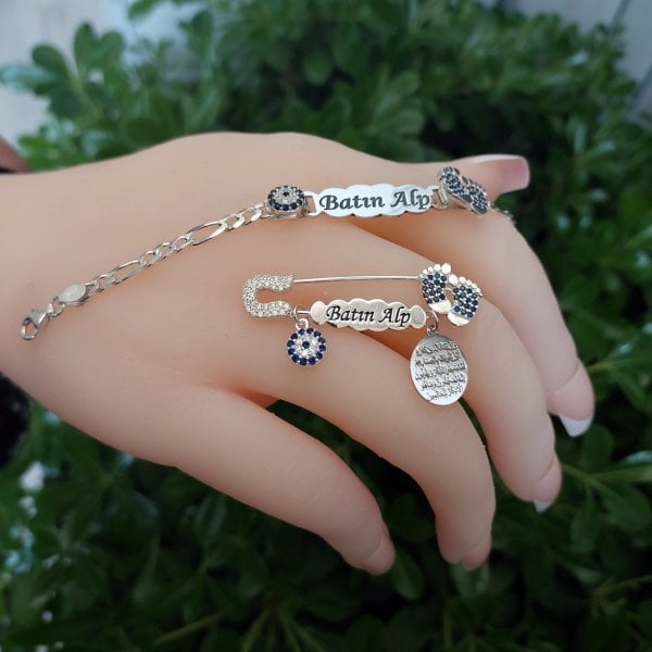 Gümüş Nazar Boncuklu Bebek İğnesi Bileklik