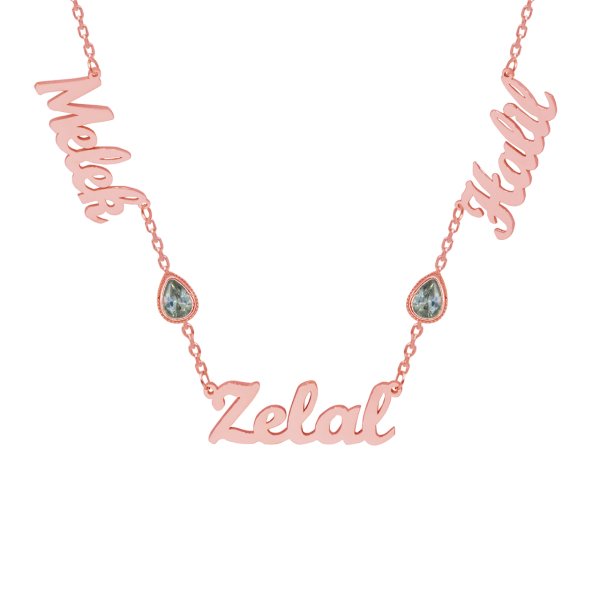 Gümüş Beyaz Taşlı 3 İsimli Aile Kolyesi