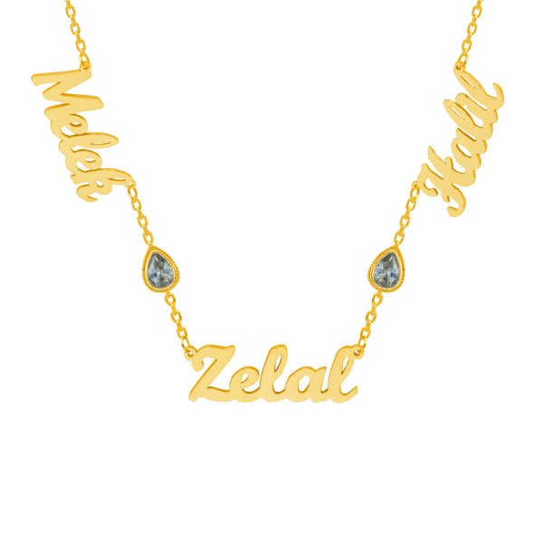 Gümüş Beyaz Taşlı 3 İsimli Aile Kolyesi