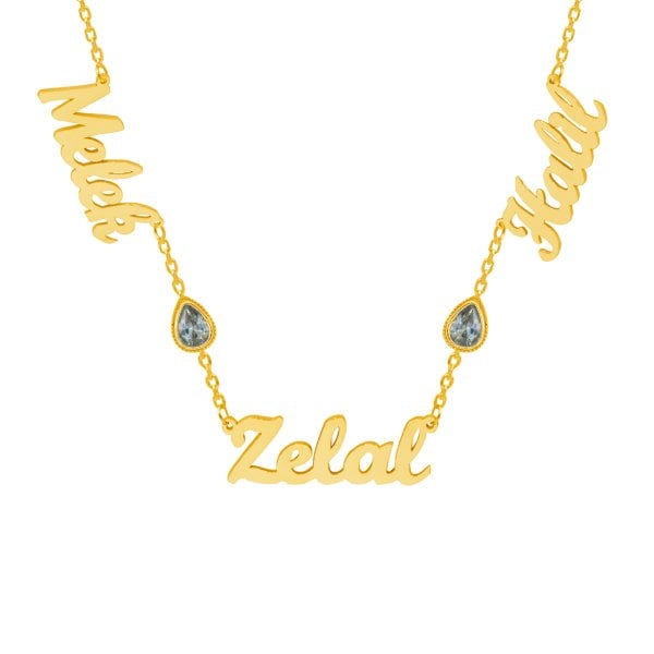 Gümüş Beyaz Taşlı 3 İsimli Aile Kolyesi