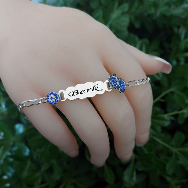 Gümüş Nazar Boncuklu İsimli Bebek Bileklik