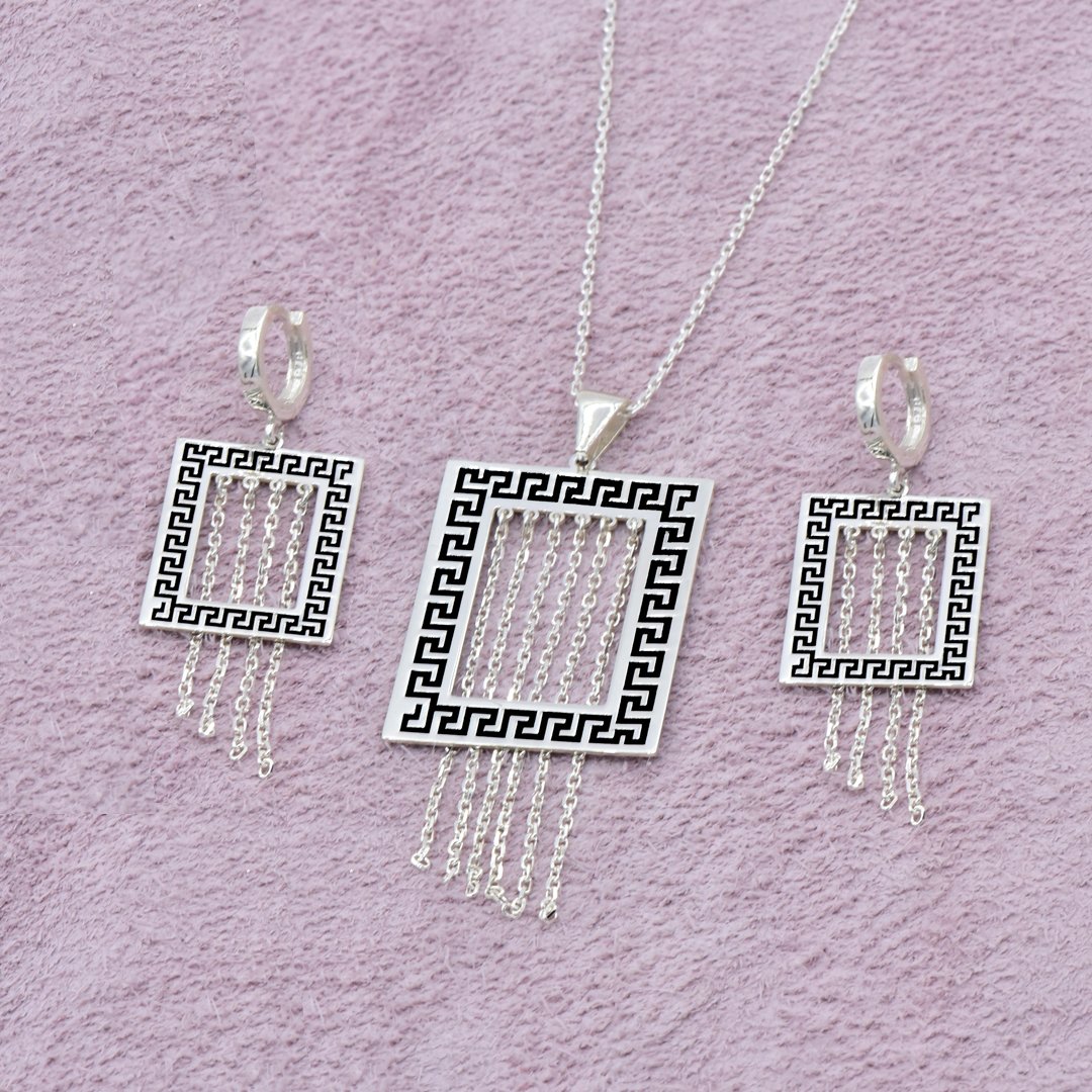 Gümüş Zincir Sallantı Kolye Küpe Set