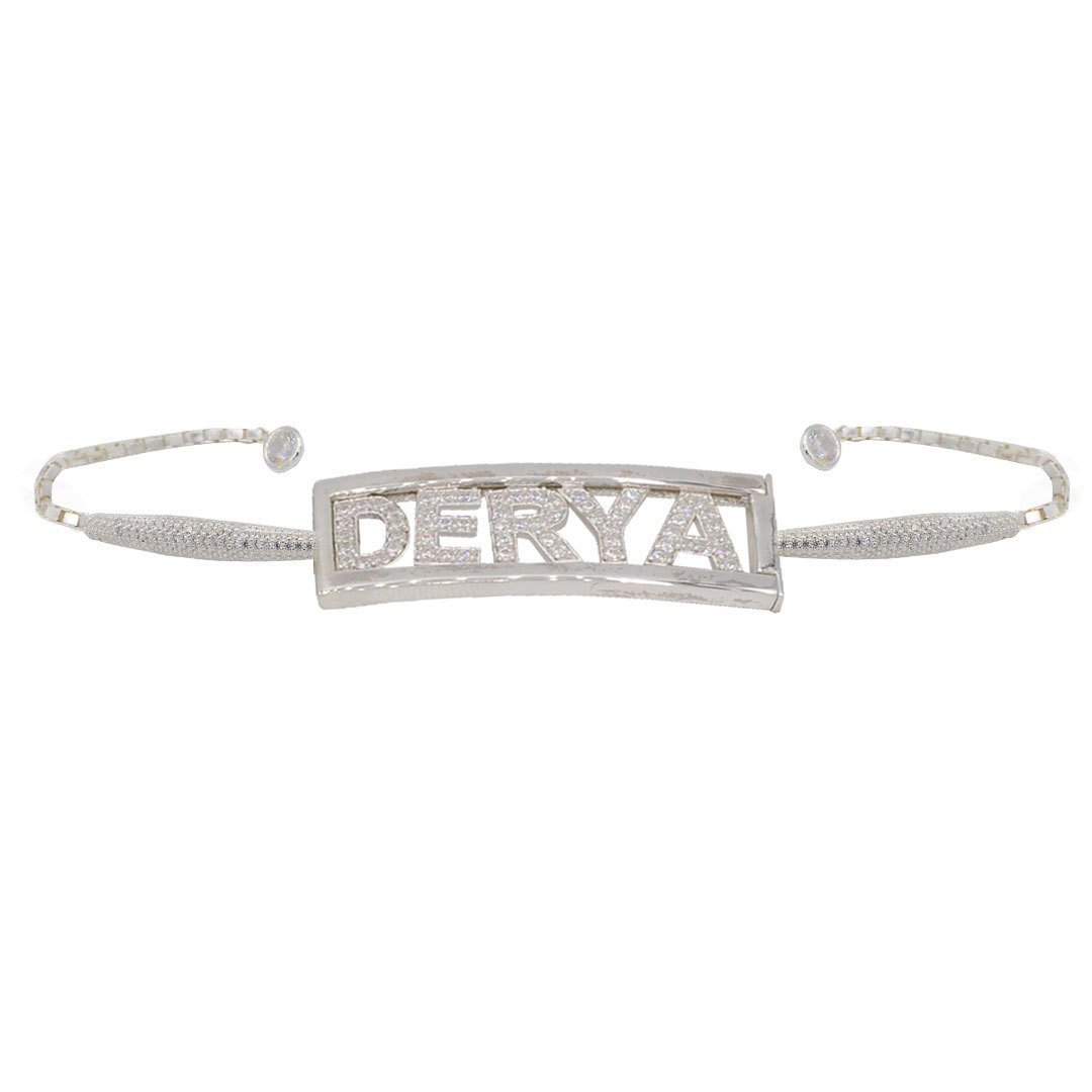 Gümüş Taşlı İsimli Bileklik Asansör Zincirli