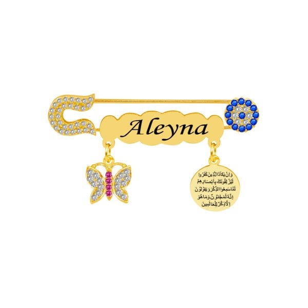 Gümüş Kelebekli İsimli Kız Bebek İğnesi