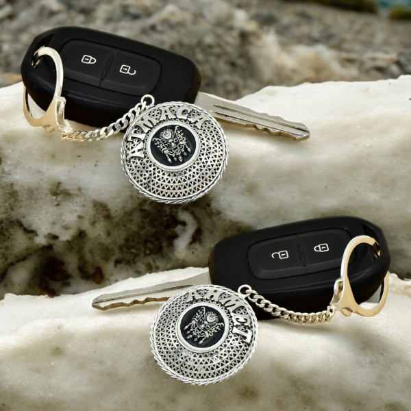 Gümüş Osmanlı Devlet Armalı Telkari İsimli Anahtarlık