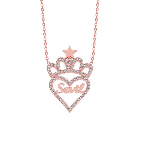 Gümüş Özel Tasarım Taşlı Kalpli İsimli Kolye