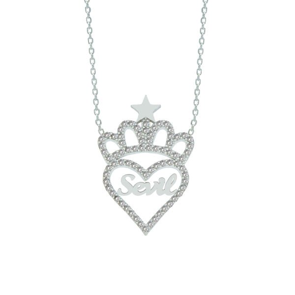 Gümüş Özel Tasarım Taşlı Kalpli İsimli Kolye