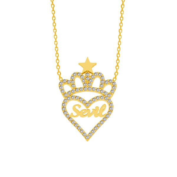 Gümüş Özel Tasarım Taşlı Kalpli İsimli Kolye