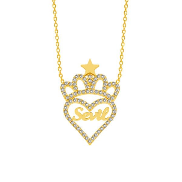 Gümüş Özel Tasarım Taşlı Kalpli İsimli Kolye