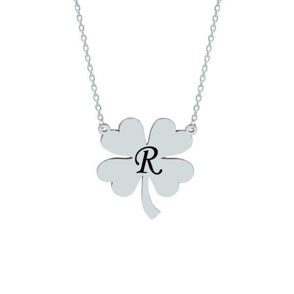 Gümüş Yonca Desenli Harfli Kolye