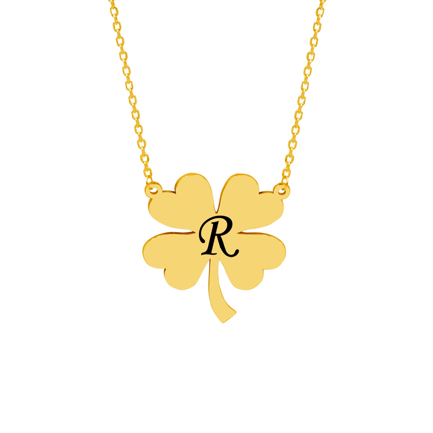 Gümüş Yonca Desenli Harfli Kolye