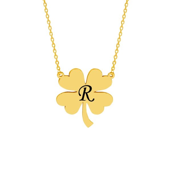 Gümüş Yonca Desenli Harfli Kolye