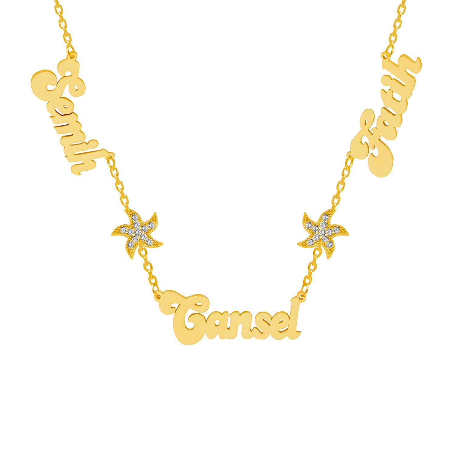 Gümüş Deniz Yıldızı 3 İsimli Aile Kolyesi