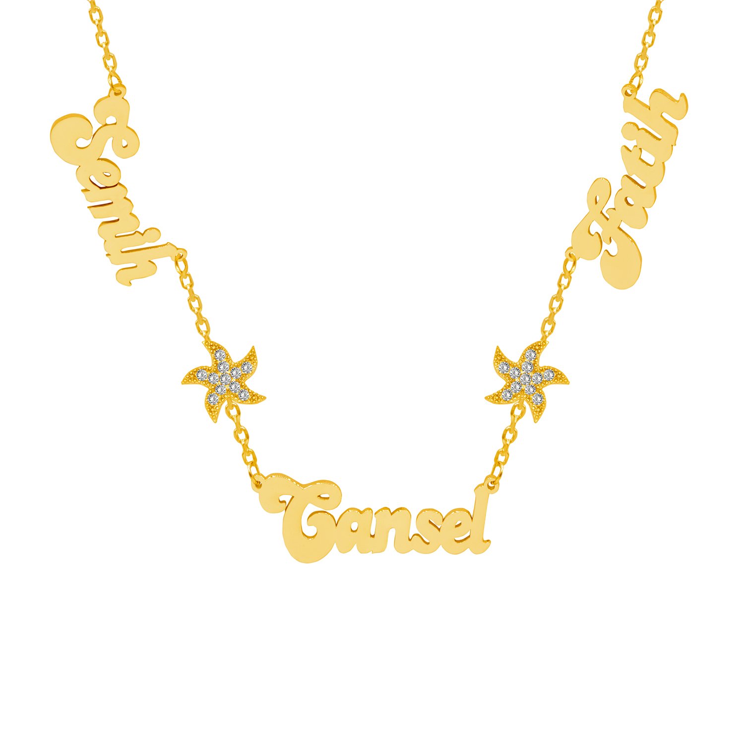 Gümüş Deniz Yıldızı 3 İsimli Aile Kolyesi