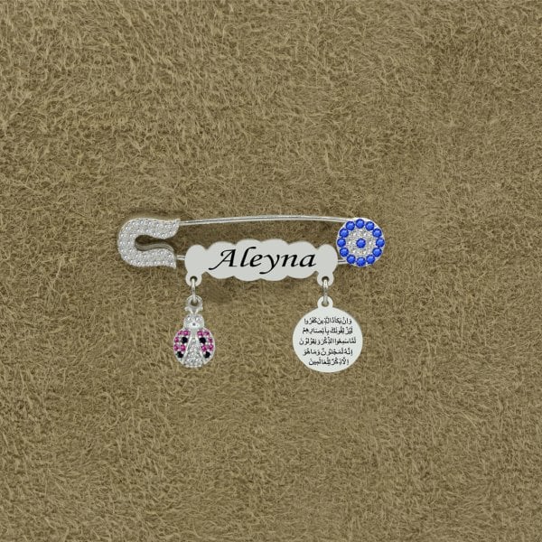 Gümüş Uğur Böcekli İsimli Bebek İğnesi