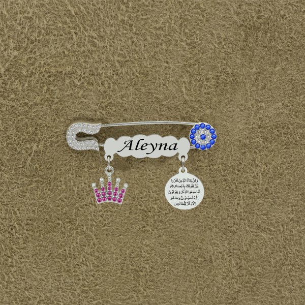 Gümüş Taçlı İsimli Bebek İğnesi