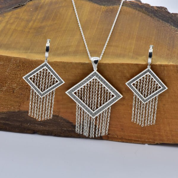 Gümüş Zincir Sallantılı Kolye Küpe