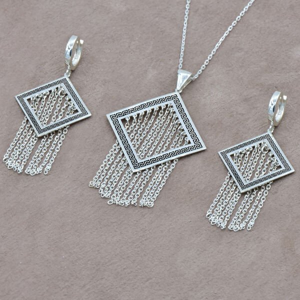 Gümüş Zincir Sallantılı Kolye Küpe