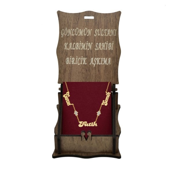 Gümüş El Figürlü 3 İsimli Aile Kolyesi