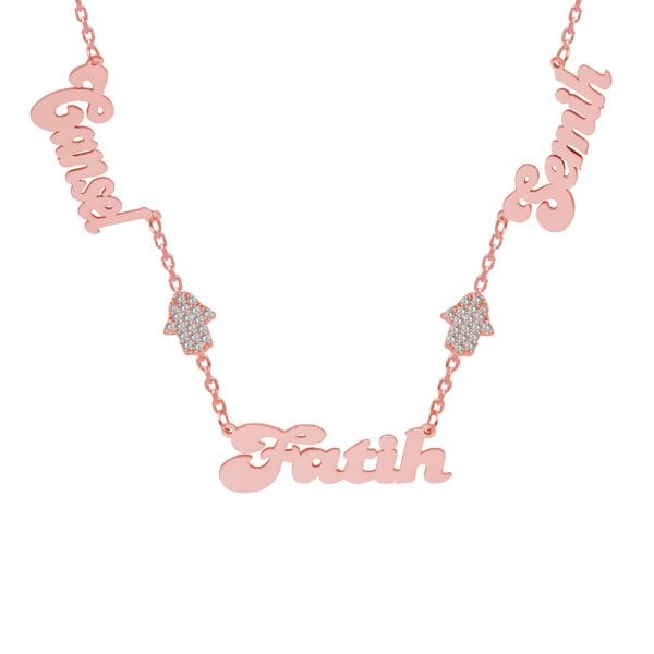 Gümüş El Figürlü 3 İsimli Aile Kolyesi