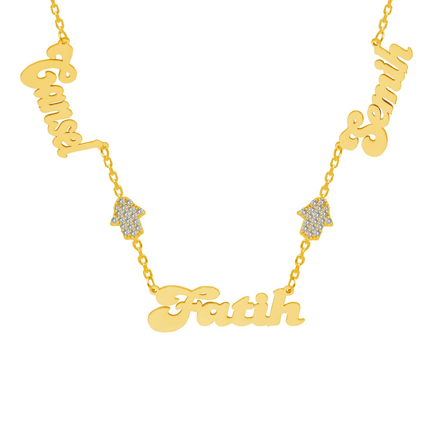 Gümüş El Figürlü 3 İsimli Aile Kolyesi