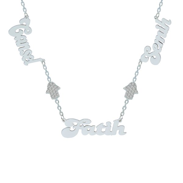 Gümüş El Figürlü 3 İsimli Aile Kolyesi